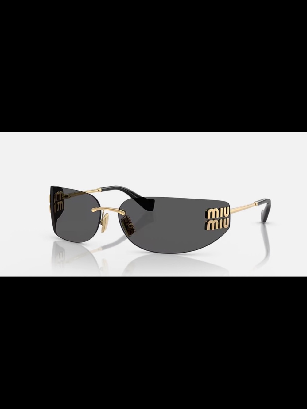 Miu Miu Black Lenses with Gold Logo Rimless Women's Sunglasses